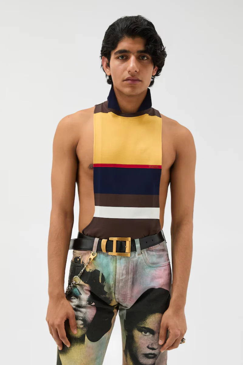 Versace Striped Cotton-Jersey Tank Top-Yellow - Image 2