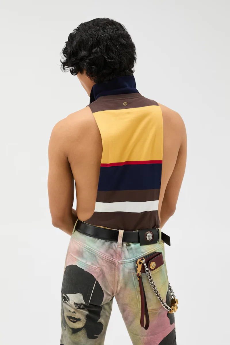 Versace Striped Cotton-Jersey Tank Top-Yellow - Image 3