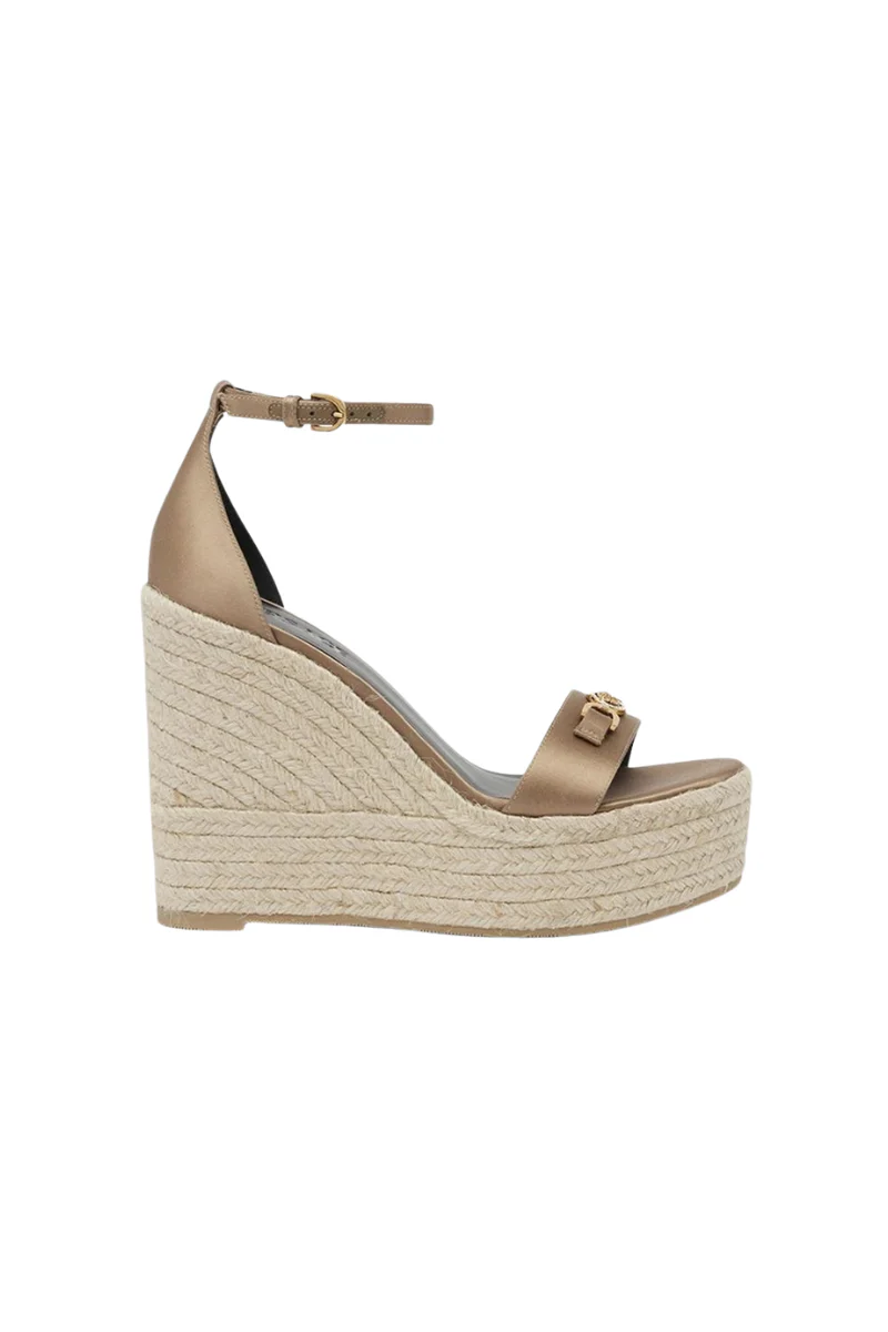 Versace Women’s Medusa Silk Ankle-Strap Wedge Espadrilles